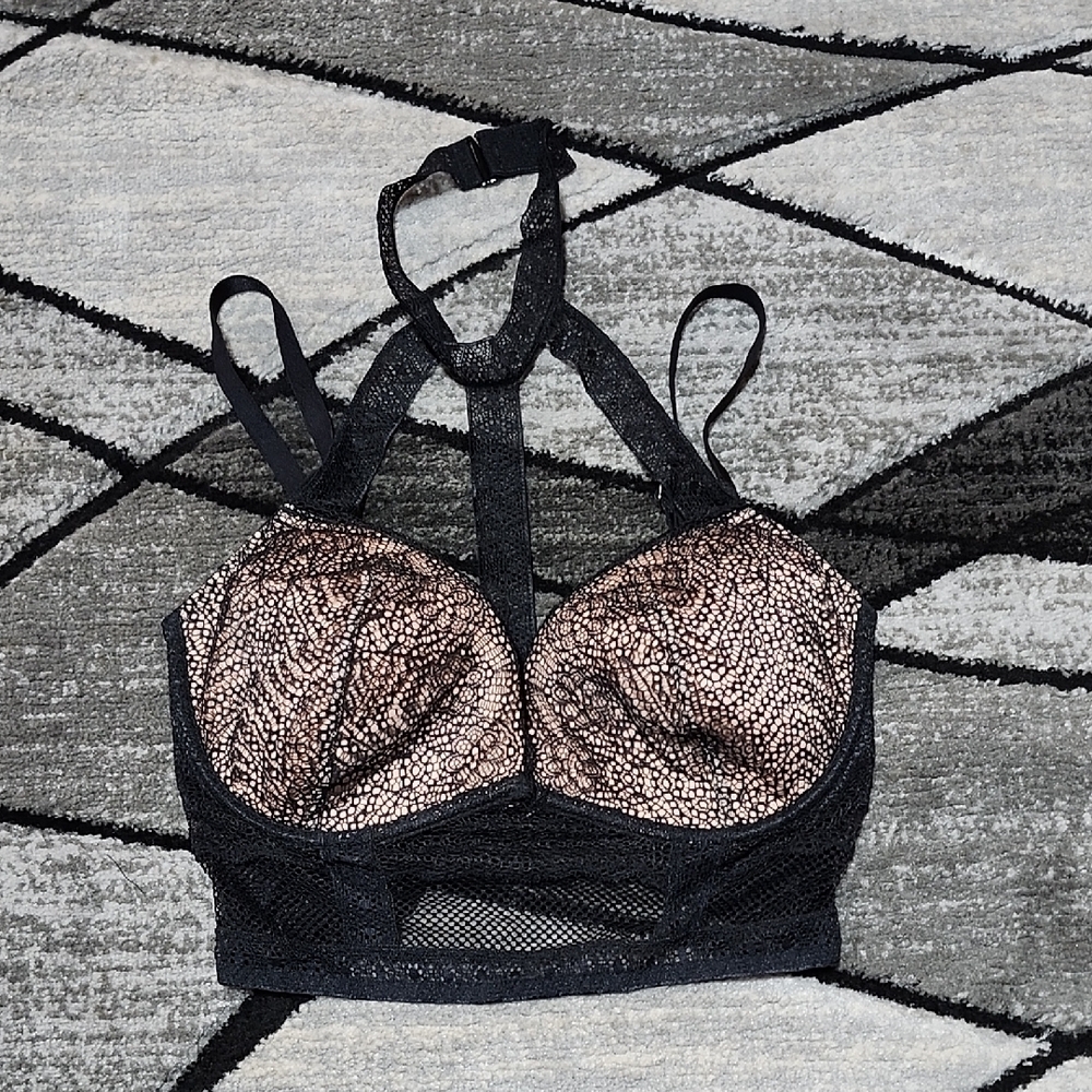 VICTORIA SECRET 2017 VERY SEXY BLACK LACE LINED HALTER PLUNGE CORSET BRA TOP